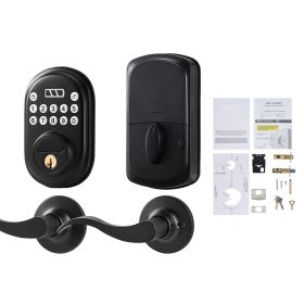 Keyless Entry Door Lock with Handle, Electronic Keypad Entry Lever, Password and Key Unlock Combination, Auto-Locking Keypad with Deadbolt
