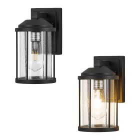 Outdoor Wall Sconces 2 Pack, Exterior Light Lantern Fixtures, Porch Light Lamps Outdoor Wall Mounted in Black Finish with Seeded Glass for House