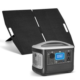Portable Power Station with 100W Solar Panel, 600W Solar Generator Power Station, 493Wh LiFePO4 Battery Backup with 8 Output Ports for Home Emerg