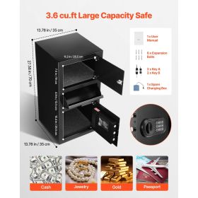 3.6 Cubic Feet Drop Safe, Large Capacity Front Drop Slot Safe Box with Digital Keypad, Heavy Duty 3 Tiers Cash Depository Box with Spare Keys for