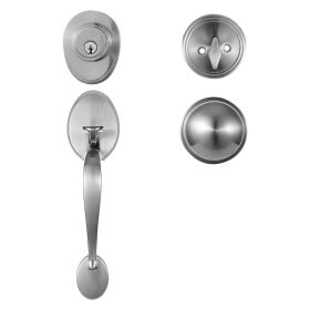 Front Door Handle and Deadbolt Set, Satin Nickel Front Door Lock Set with Interior Knob, Adjustable Hole Spacing Single Cylinder Handleset
