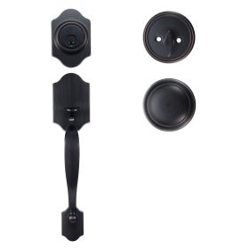 Front Door Handle and Deadbolt Set, Front Door Lock Set with Interior Knob, Adjustable Hole Spacing Single Cylinder Handleset