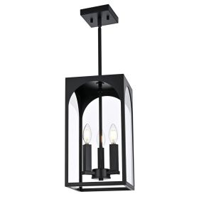 Large Outdoor Pendant Light Fixtures 3-Light, Exterior Hanging Lantern Porch Light Adjustable (Number of Light: 3-Light, Color: Black)