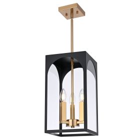 Large Outdoor Pendant Light Fixtures 3-Light, Exterior Hanging Lantern Porch Light Adjustable (Number of Light: 3-Light, Color: Black and Brass)